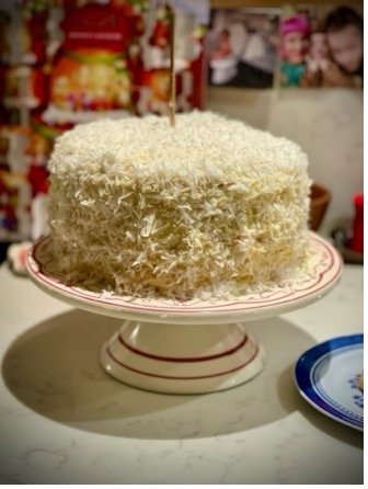 Layered cake on stand
