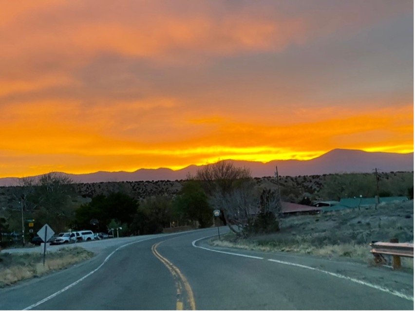 sunset over the sangre de cristo mountains in Santa Fe, NM